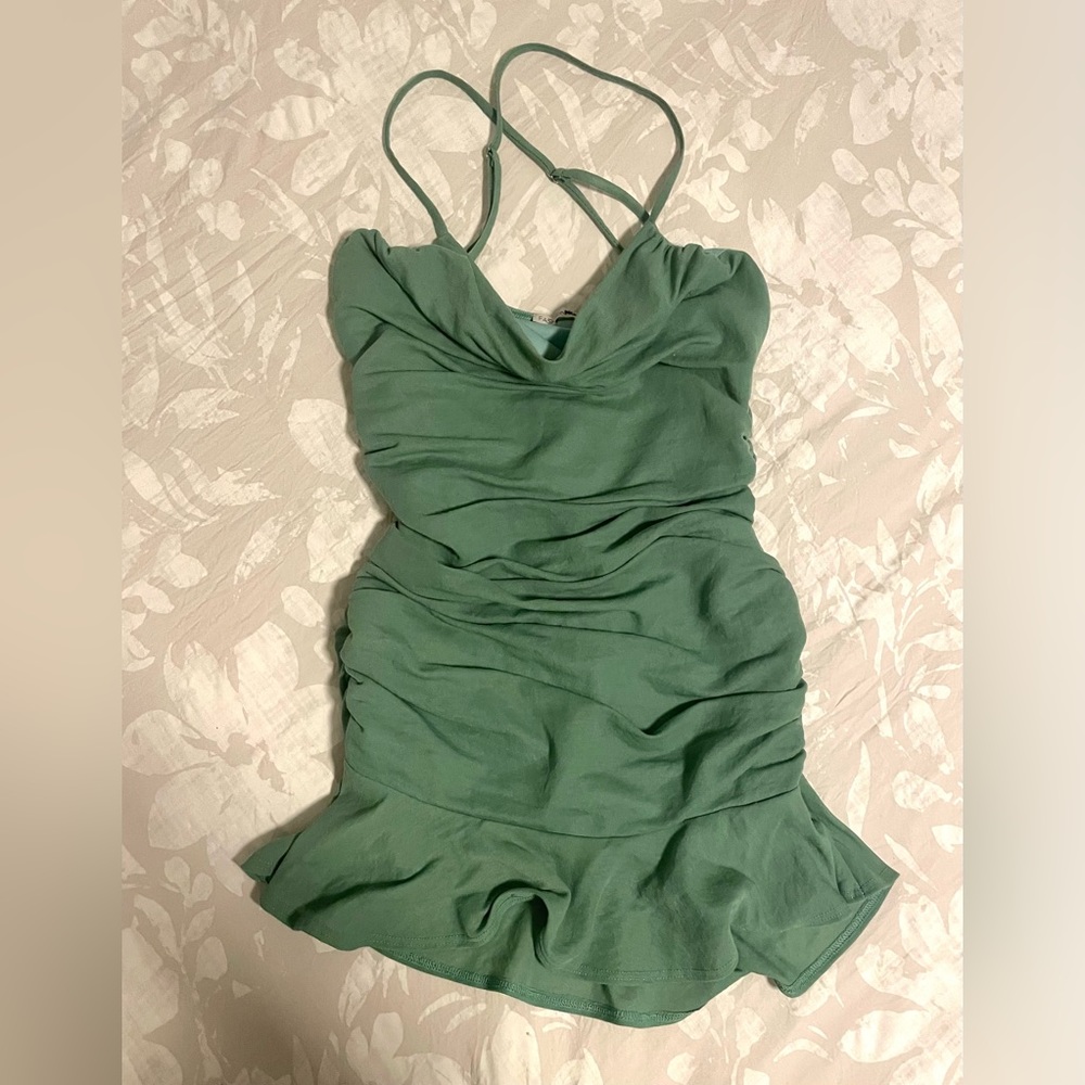 Fashion Nova-All In Mesh Ruched Mini Dress (S)